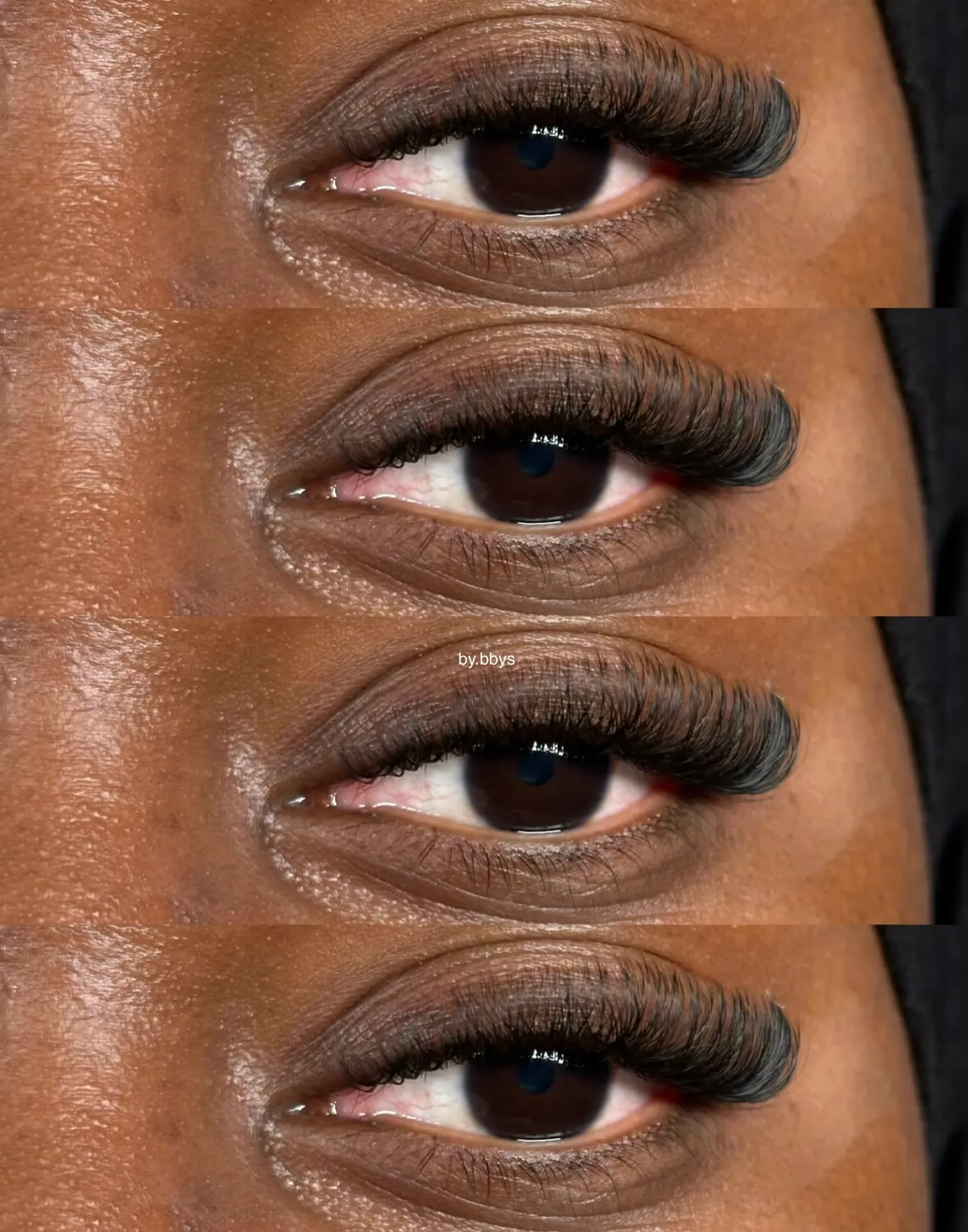 Lash close-up by BY BBYS, lash and nail studio in Kelham Island, Sheffield, stacked views of one eye
