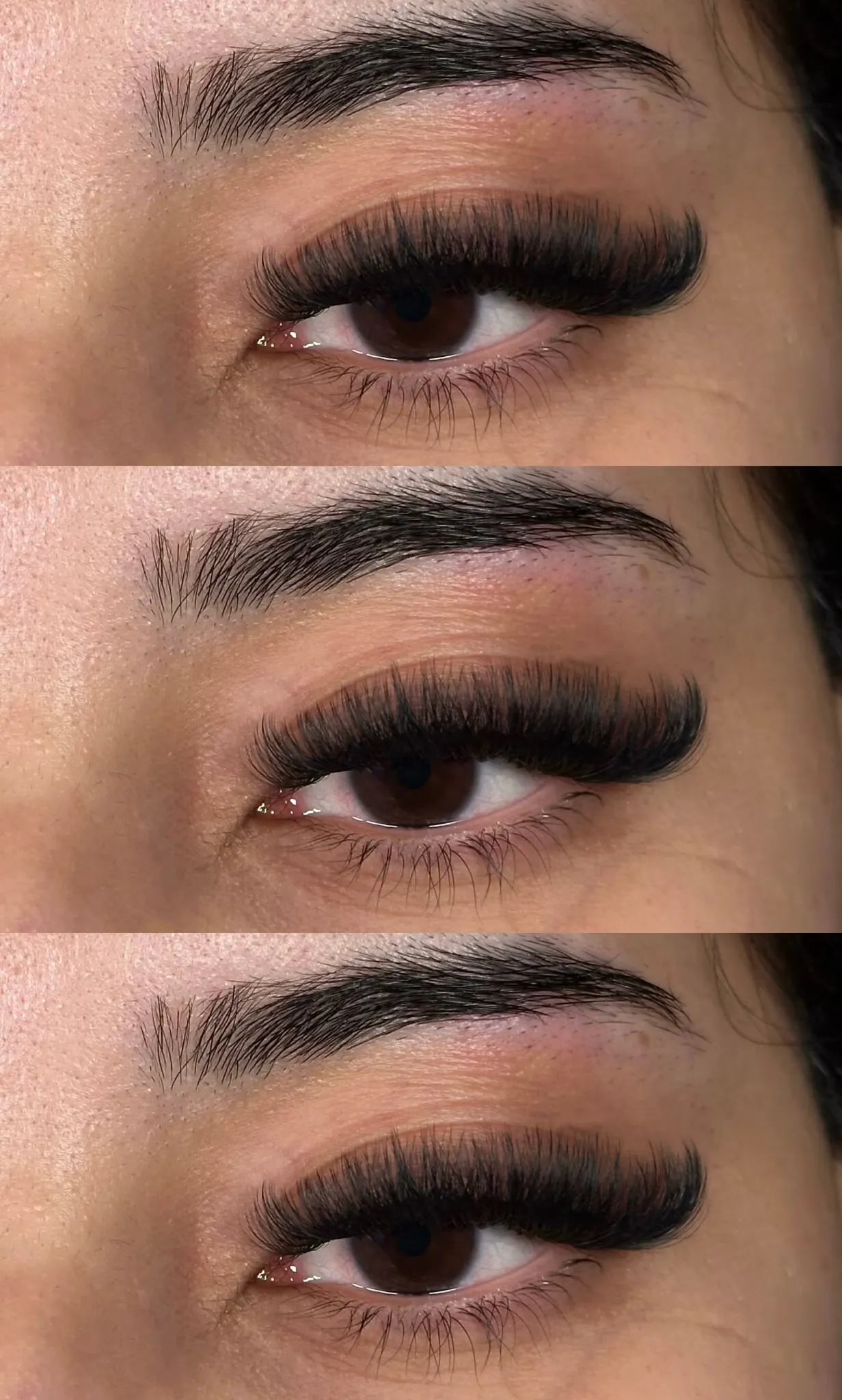 Lash set close-up by BY BBYS, lash and nail studio in Kelham Island, Sheffield, stacked views of one eye